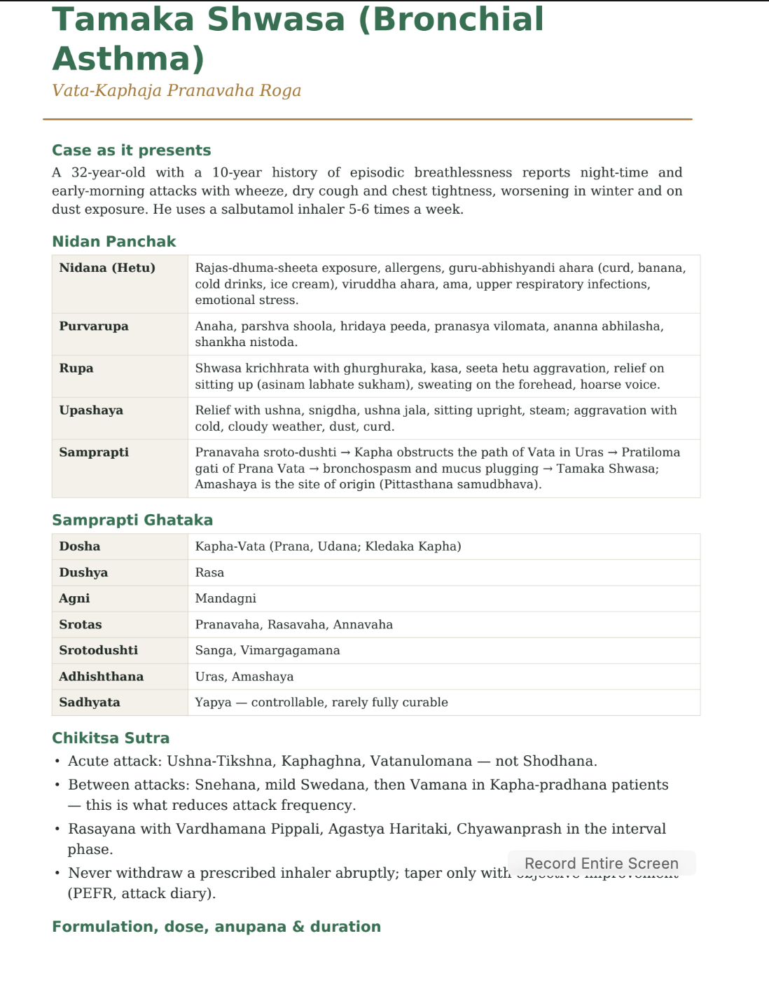 English sample page: solved Ayurvedic OPD case with diagnosis and treatment plan